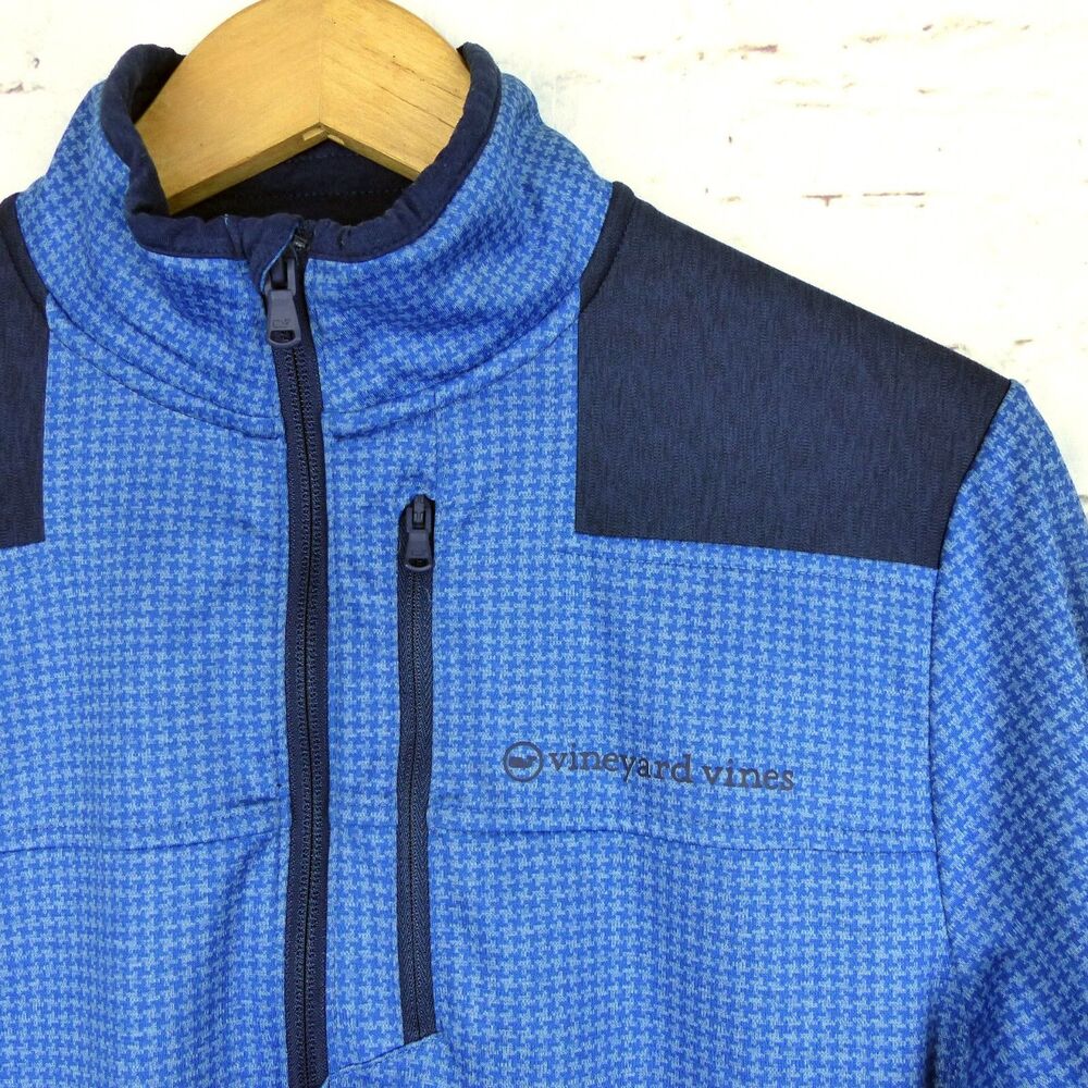 Vineyard Vines On the Go The Shep Shirt Men S Blue Houndstooth ¼ Zip Performance